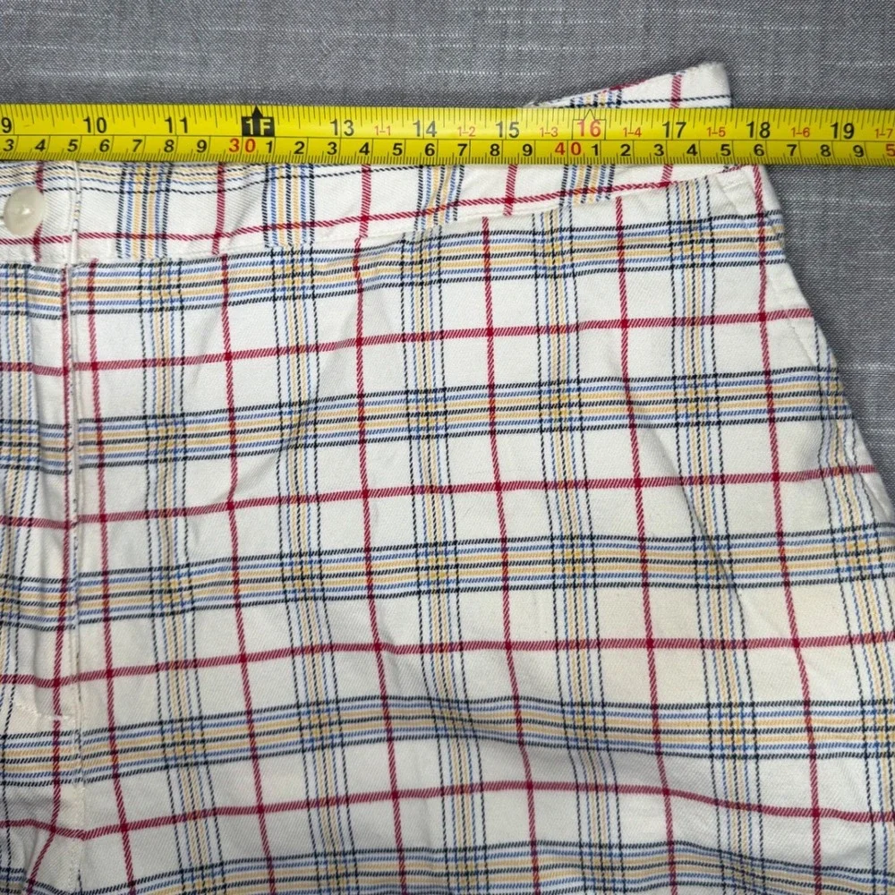 90s Vintage Lizgolf Liz Claiborne Plaid Shorts Womens 14 White Red Blue Yellow